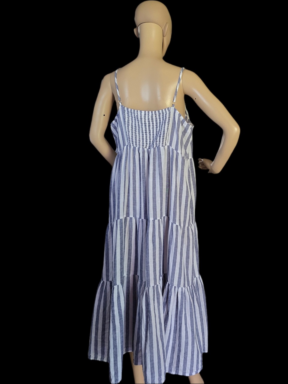 beachlunchlounge Tiered Blue and White Striped Midi Dress - Picture 6 of 10